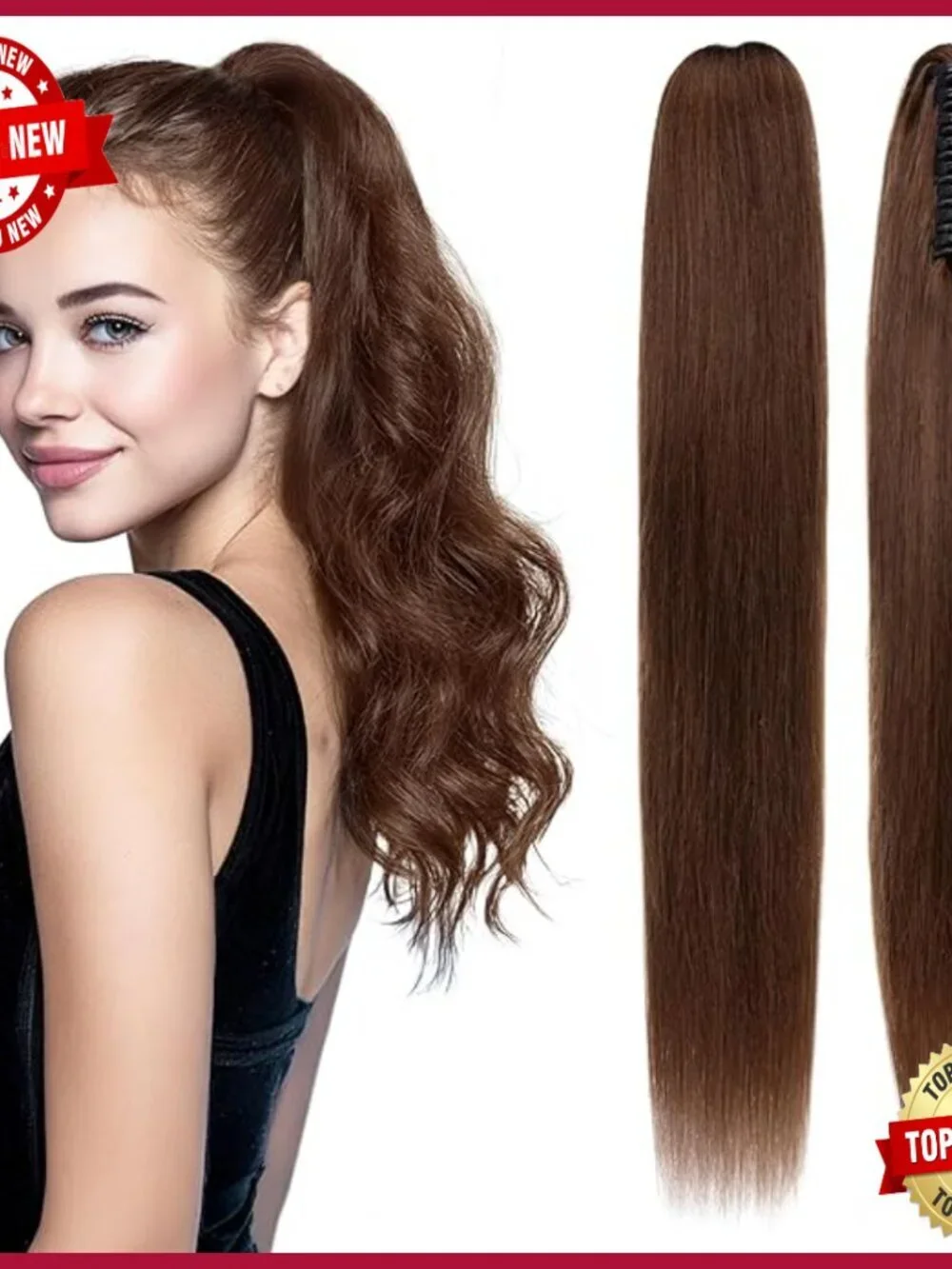 Human Hair Ponytail Extension with Claw Clip, 14-22 Inches, 105-120g
